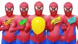 'Spider Man Popping Balloons with Nerf Guns | Nerf War | Spider-Man In Real Life'