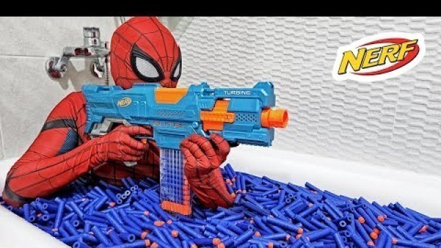'Spider Man Nerf Gun 10,000 Bullets shower ( Live Action Nerf First Person Shooter )'