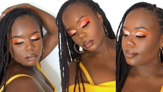 'How To Colorful Eyeshadow Tutorial For Dark Skin | Peach Dream Cut Crease #CutCrease #PeachEyeshadow'