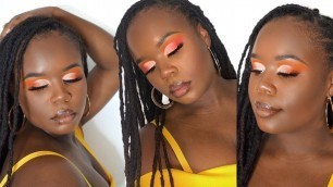 'How To Colorful Eyeshadow Tutorial For Dark Skin | Peach Dream Cut Crease #CutCrease #PeachEyeshadow'
