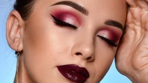 'Burgundy Fall Makeup Tutorial | Sparkly Smokey Eye & Dark Lips'