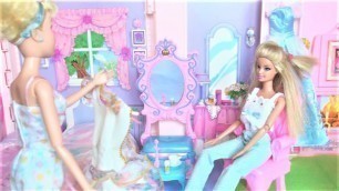 Cinderella and Barbie morning routine sleepover makeup dress up in the Barbie doll house  बार्बी