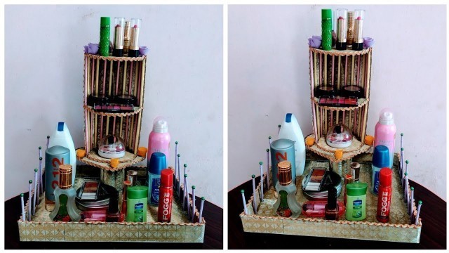 'DIY Cosmetics Storage Organizer at Home - Card Board Idea For Girls'