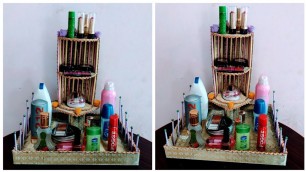 'DIY Cosmetics Storage Organizer at Home - Card Board Idea For Girls'