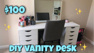 'DIY Vanity Desk $100 | Ikea Alex desk dupe'