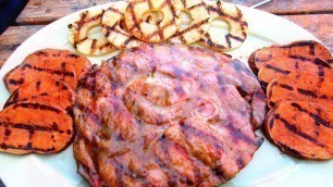 'Sweet Mustard Glazed Ham Steak with Sweet Potatoes & Pineapple'