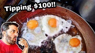 'Street Food Mexico FRIED EGGS BREAKFAST -Mexican Style - \"Huevos A La Mexicana\" Right On The Street'