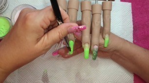 Nails by Michele, watch me work,  Lime green ombre acrylic nails, Cjp_acrylic_system, glitter nails