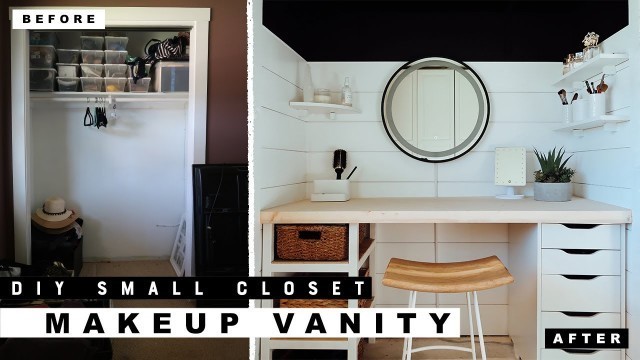 'TURNING A SMALL CLOSET INTO A DIY MAKEUP VANITY!!!'