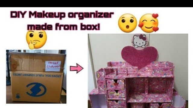 'DIY MAKEUP DRAWER ORGANIZER || DIY HELLO KITTY DRAWER ORGANIZER MADE FROM BOX'