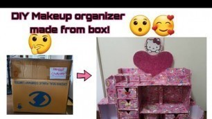 'DIY MAKEUP DRAWER ORGANIZER || DIY HELLO KITTY DRAWER ORGANIZER MADE FROM BOX'
