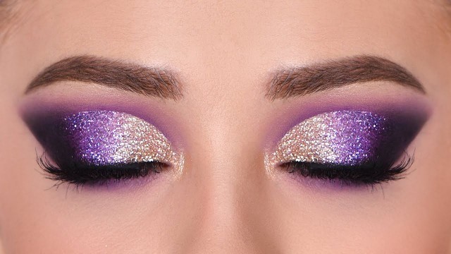 'GOLD & PURPLE Glitter Smokey Eye Makeup Tutorial ( affordable )'