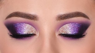 'GOLD & PURPLE Glitter Smokey Eye Makeup Tutorial ( affordable )'