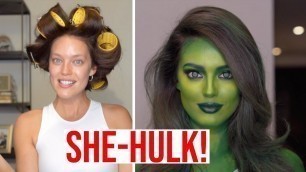 'SHE-HULK TRANSFORMATION! Halloween Makeup Tutorial With Erin Parsons + Emily DiDonato'