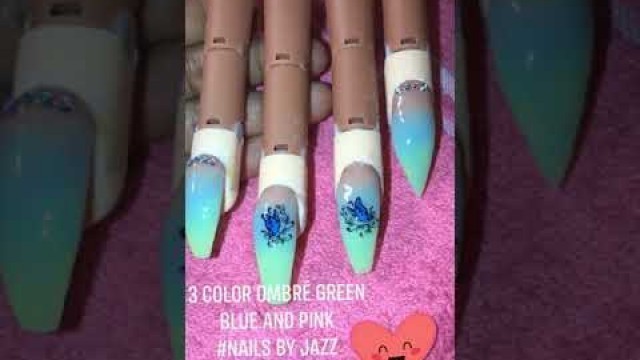 3 color ombré | acrylic nails | ombré nails | butterfly nails | beginners friendly |