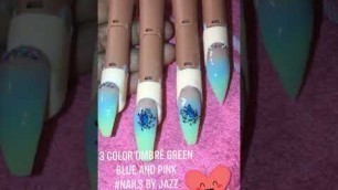 3 color ombré | acrylic nails | ombré nails | butterfly nails | beginners friendly |