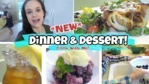 'DINNER & DESSERT! | SPAGHETTI STUFFED GARLIC FRENCH BREAD & BLACKBERRY COBBLER! | COOK WITH ME!'