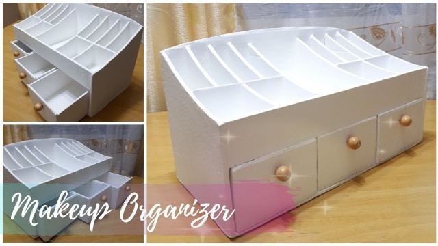 'DIY MAKEUP ORGANIZER FROM CARDBOARD!MAKEUP STORAGE! ORGANIZER!'