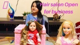 Kids fun play activity with dolls hair salons and makeup// Tanisha & Alisha’s fun play house//