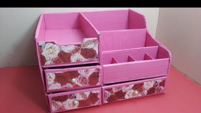 'DIY makeup organizer | how to make makeup storage from cardboard | reuse of old cardboard'