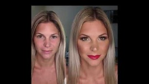 Soft Glam with Red Lip- Airbrush Makeup Transformation