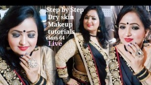 Live Dry Skin Makeup tutorial||black Saree ||black smokey glittery eye makeup look( hindi)
