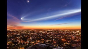 Sunset and Vandenberg AFB SpaceX Falcon 9 Rocket Launch Over San Diego Timelapse