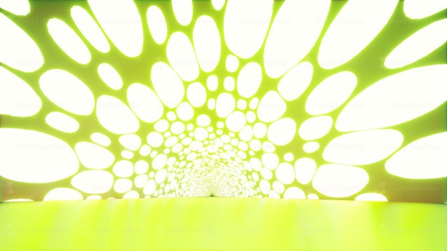 3d illustration with pink neon tunnel on blue background. Abstract technology background concept