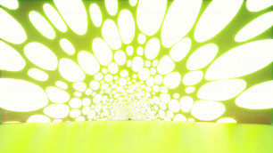 3d illustration with pink neon tunnel on blue background. Abstract technology background concept