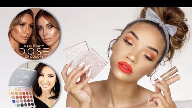 'TRYING NEW MAKEUP | DesiXKaty, Jaclyn Hill Palette, Huda Beauty!'