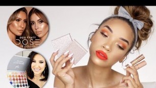 'TRYING NEW MAKEUP | DesiXKaty, Jaclyn Hill Palette, Huda Beauty!'