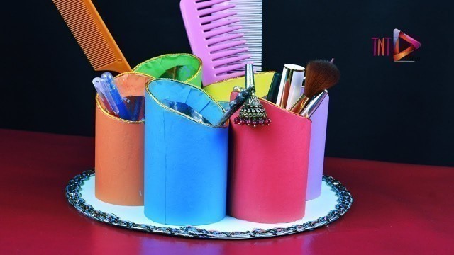 'DIY Shuttlecock Box Makeup Organizer | DIY Paper Roll Makeup Storage | কাগজের রোল দিয়ে দারুন আইডিয়া'