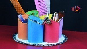 'DIY Shuttlecock Box Makeup Organizer | DIY Paper Roll Makeup Storage | কাগজের রোল দিয়ে দারুন আইডিয়া'