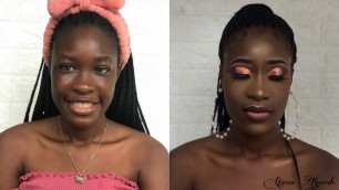'PINK GLITTER CUT CREASE MAKEUP | Birthday Glam on Dark Skin | Hooded eyes'